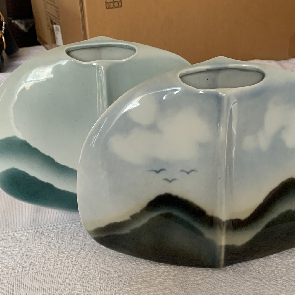 Veribent Vintage Scenic Ceramic Vases lot of 2 made in France